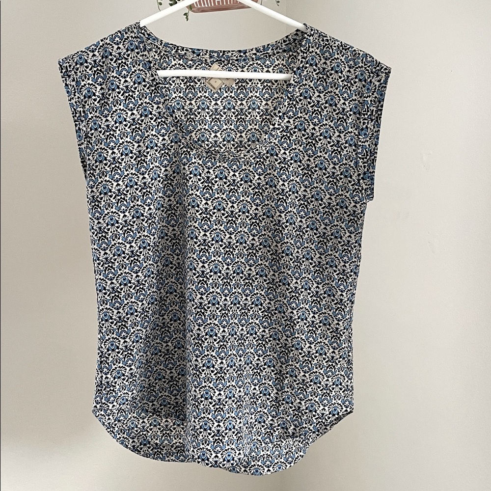 J. Crew Blue and White Patterned Blouse